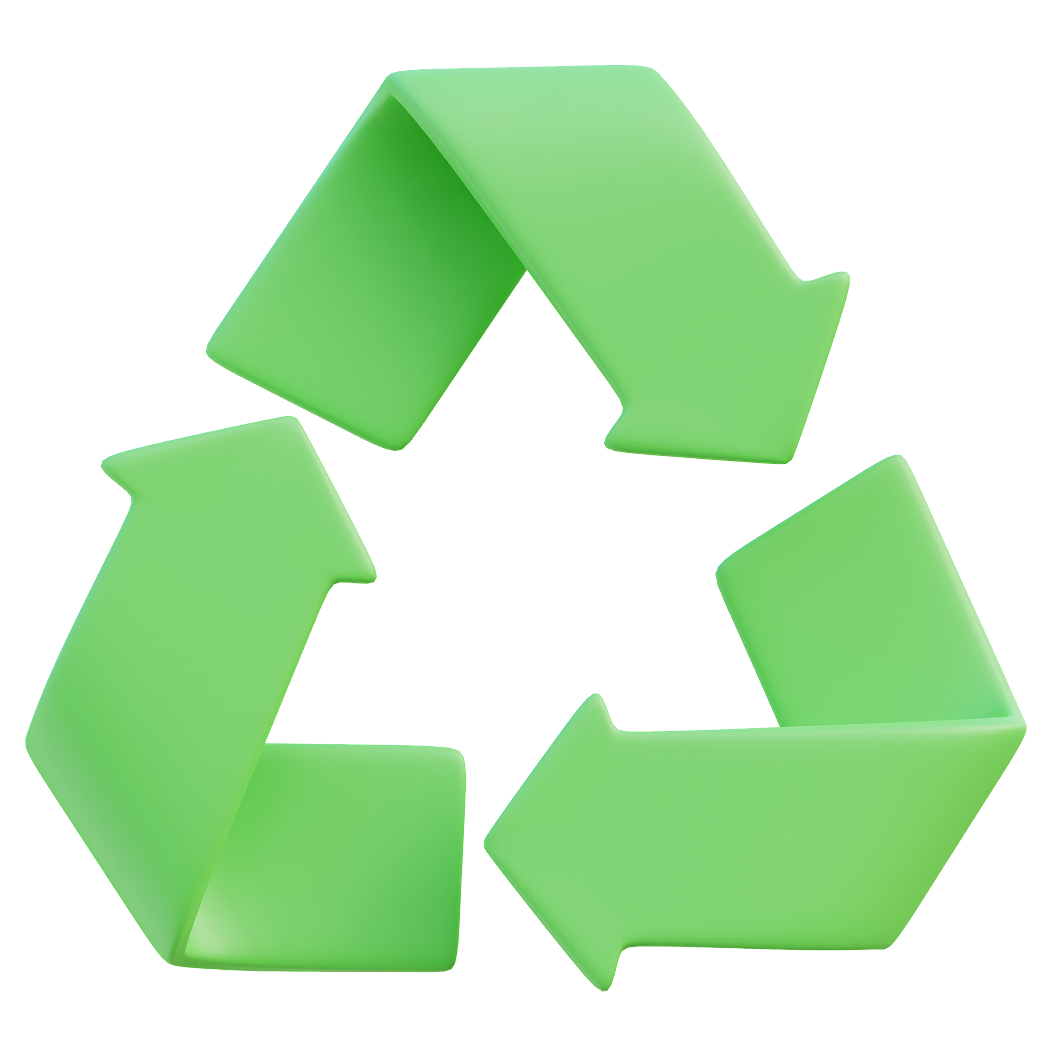 GettyImages-2097918437 1 Bright green 3D recycle symbol with three interlocking arrows forming a triangle.