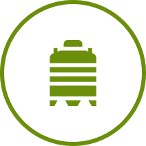 Tank Cleaning A green, stylized water tank icon with horizontal stripes and a circular border.