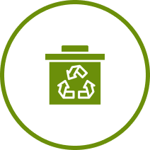 Waste Disposal Green recycling bin icon with white recycling symbol inside a green circle on a white background.